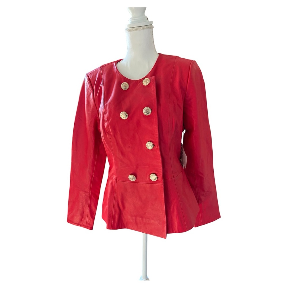 Bagatelle collection New York Red Double-Breasted leather jacket SZ M New